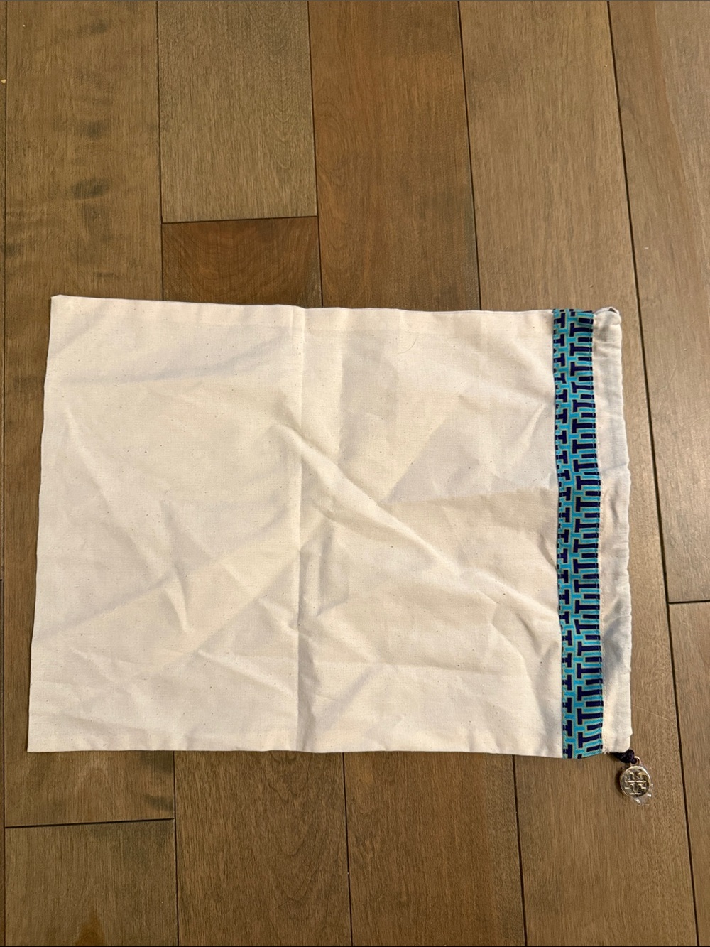 Tory Burch Cream Drawstring Dust Bag with Blue Trim